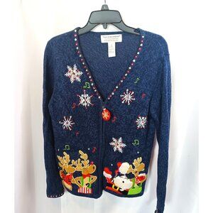 Ugly Christmas Sweater Tiara International Size Medium Santa Reindeer Snowflakes